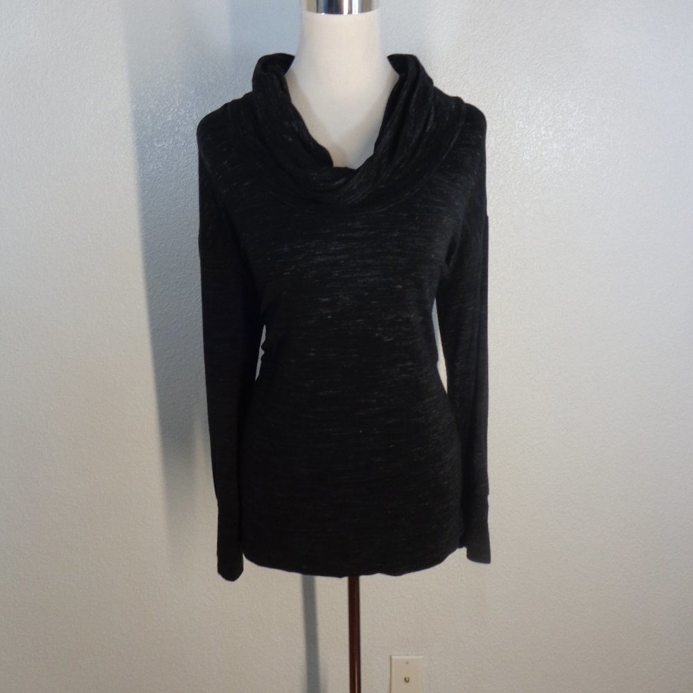 Tahari Black Heather look Cowl Neck Tunic Top Womens Sz M Rayon blend